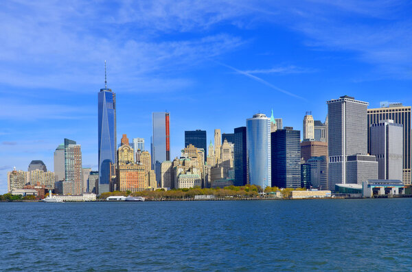 NEW YORK - OCTOBER 24: Lower mahattan and One World Trade Center or Freedom Tower on October 24, 2013 in New York City, New York.is the primary building of the new World Trade Center complex