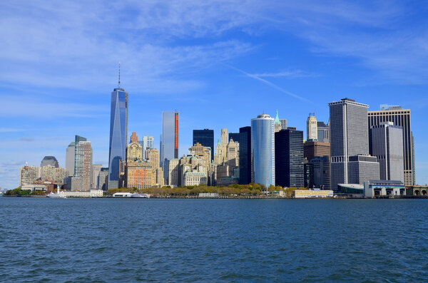 NEW YORK - OCTOBER 24: Lower mahattan and One World Trade Center or Freedom Tower on October 24, 2013 in New York City, New York is the primary building of the new World Trade Center complex