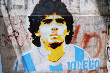 BUENOS AIRES NOV 24: Diego maradona graffiti on November 24, 2011 in Buenos Aires. The walls of the Argentine city enlivened by murals, whimsical painted figures, graffiti and stencils