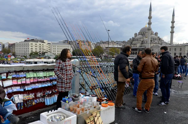 Estambul Turkey Público Pescadores Puente Galata Istóteles Octubre 2013 Estambul —  Fotos de Stock