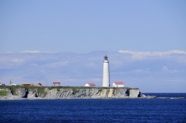 FORILLON NATIONAL PARK CANADA 08 23 2011: Cap-des-Rosiers Lighthouse is the tallest lighthouse in Canada. It is situated on the south shore of the Saint Lawrence River at the top of a steep cliff. 