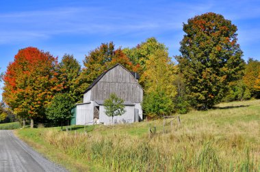 BROMONT QUEBEC CANADA 10 11 2016: Fall landscape old farm in country side of Bromont it is in the Brome-Missisquoi Regional County Municipality