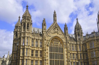 London, UK - January 20, 2015: Old Palace Yard and the neo-Gothic Palace of Westminster, with the statue of Richard Coeur de Lion in the middle
