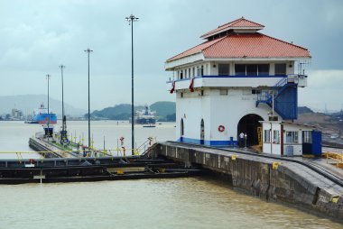 GATUN LOCKS - PANAMA CANAL-NOV. 7: This is the first set of locks situated on the Atlantic entrance of the Panama Canal. On nov. 7 2012 in Panama. Ships are raised a total of 87 feet above sea.