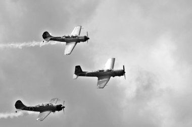 BROMONT - QUEBEC - CANADA - JULY 1: Pilots in action during air show on July 1 2012. Bromont, Canada. Air show at the Roland-Desourdy Airport to benefit LEUCAN for cancer research.