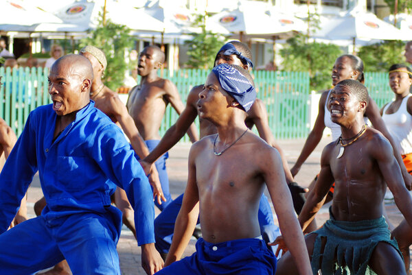 CAPE TOWN, SOUTH AFRICA - MAY 25 : Unidentified young men wears workers clothing, during presentation of soweto street dancing, south african style  on May 25, Cape Town, South Africa.