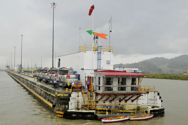 Gatun Locks Panama Canal Nov Trains Mules Side Panama Canal — Fotografia de Stock