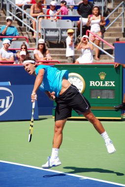 Montreal - Ağustos 5:Raphael Nadal Montreal, Kanada'da Montreal Rogers Cup 5 Ağustos 2011 tarihinde, eğitim sahasında. İspanyol profesyonel tenis oyuncusu ve eski bir dünya No 1 Rafael 