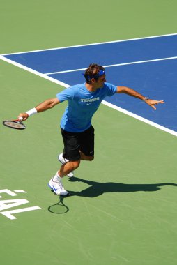 5 Ağustos 2011 'de Montreal, Kanada' da Roger Federer, Montreal Rogers Kupası sahasında. Roger Federer, 237 haftalık rekorunu elinde tutan İsviçreli profesyonel tenis oyuncusu.