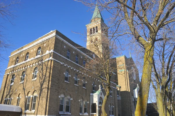 Kanada Kışın Tuğla Kilise — Stok fotoğraf