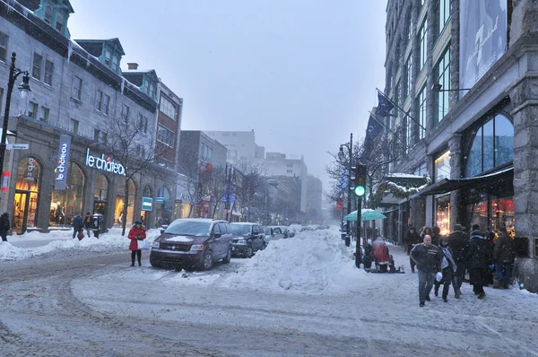 Montreal Canada Dec Cars Cover Snow Catherine Street Snow Storm — Stock Photo, Image