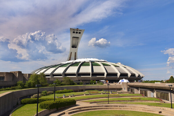 MONTREAL,CANADA -MAY.09.The Montreal Olympic Stadium and tower on may 09 , 2010. It's the tallest inclined tower in the world.Tour Olympique stands 175 meters tall and at a 45-degree angle