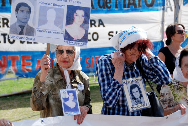 BUENOS AIRES, ARGENTINA - NOV 17: An unidentified woman marches in Buenos Aires, Argentina with "The Mothers of the Plaza de Mayo" on Nov 17, 2011