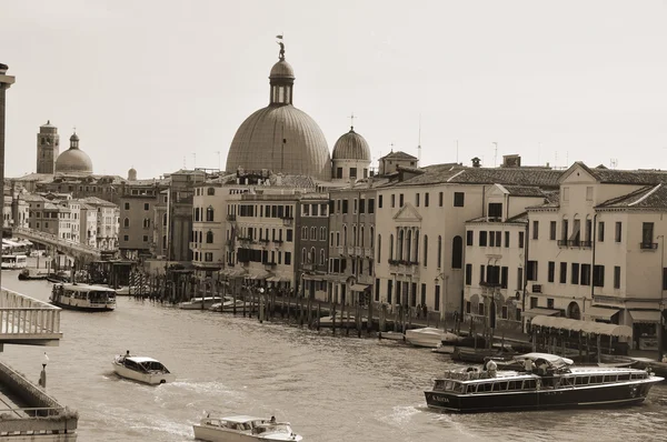 Venice Panorama Canal Boats Palaces Old Brick Houses Venice Italy — 스톡 사진