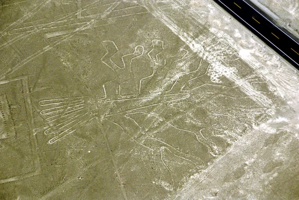 Man Nazca Lines Серія Великих Стародавніх Геогліфів Пустелі Наска Півдні — стокове фото