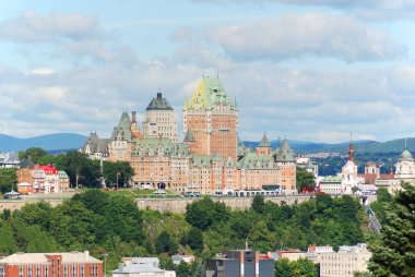 QUEBEC CITY, CANADA - 27 AĞUSTOS: Eski Quebec 'teki Levis Chateau Frontenac' tan, 27 Ağustos 2014 'te Quebec, Kanada' da UNESCO 'nun dünya mirası