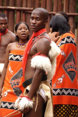 MANZINI - NOVEMBER 25 : An unidentified young man wears traditional clothing, during presentation of a Swazi show on November 25, 2010 in Manzini, Swaziland