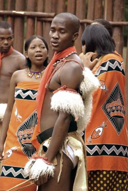 MANZINI - NOVEMBER 25 : An unidentified young man wears traditional clothing, during presentation of a Swazi show on November 25, 2010 in Manzini, Swaziland