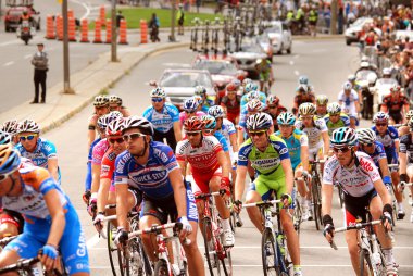 MONTREAL, CANADA SEPTEMBER 12: An unidentified group of cyclists in action ON Pro Tour 2010 - Montreal - Cycling on September 12, 2010 in Montreal, Mount royal climb