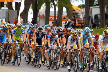 MONTREAL, CANADA-SEPTEMBER 11: A group of cyclists in action at 2011 UCI cycling calendar | 2011 Grand Prix Cycliste de Montral on September 11, 2011 in Montreal, Mount royal climb