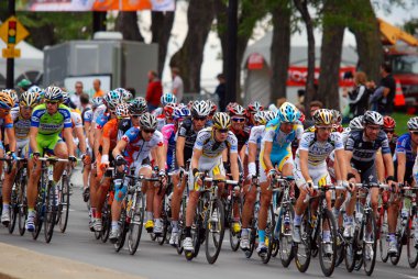 MONTREAL, CANADA-SEPTEMBER 11: A group of cyclists in action at 2011 UCI cycling calendar | 2011 Grand Prix Cycliste de Montral on September 11, 2011 in Montreal, Mount royal climb