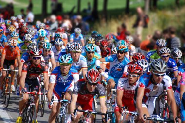 MONTREAL, CANADA SEPTEMBER 12: An unidentified group of cyclists in action ON Pro Tour 2010 - Montreal - Cycling  on September 12, 2010 in Montreal,  Mount royal climb 