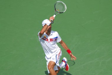 MONTREAL - 7 AUGust: Novak Cokoviç 7 Ağustos 2011 'de Montreal, Kanada' da düzenlenen Montreal Rogers Kupası sahasında. Novak Cokoviç, Dünya No. 1