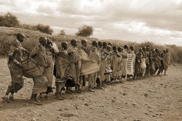 Amboseli Kenia Oct Grupo Personas Africanas Identificadas Tribu Masai Preparan — Foto de Stock