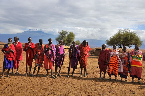 Amboseli Kenya Oct Ομάδα Αφρικανών Αγνώστων Στοιχείων Από Φυλή Masai — Φωτογραφία Αρχείου