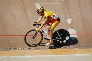 BROMONT-AUGUST 29:Unknown athlete member of the Canadian's team race on 2010 National Canadian Track Championships on August 29, 2010 in Bromont.On the velodrome used for the 96 Atlanta Olympic Games