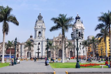 LIMA, PERU-NOVEMBER 04.2015: Peru 'nun başkenti Lima' da bulunan Roma Katolik Katedrali