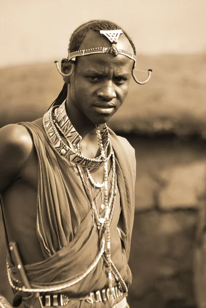 Amboseli Kenya Oct Retrato Del Joven Maasai Que Llevó Cabo — Foto de Stock