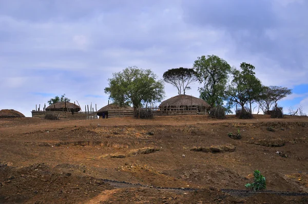 Pueblo Africano Tradicional Con Casas — Foto de Stock