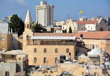 JERUSALEM - 28 10 16: Kuş bakışı Kudüs Judaean Dağları 'nda bir platoda yer alan bir şehirdir. Dünyanın en eski şehirlerinden biri olan Kudüs 'e 