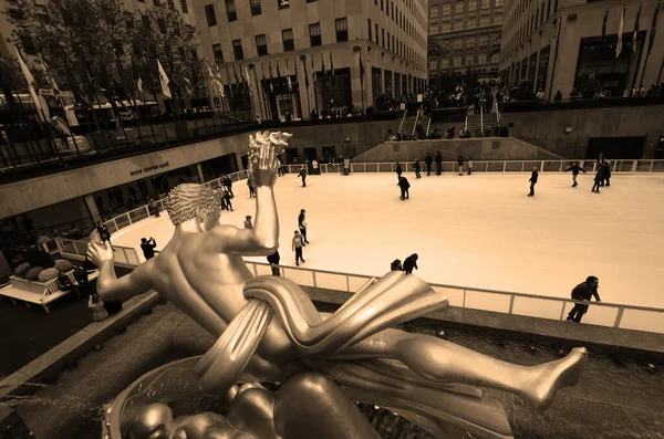 Нью Йорк Государства Америка 2013 Каток Rockefeller Center Является Одним — стоковое фото