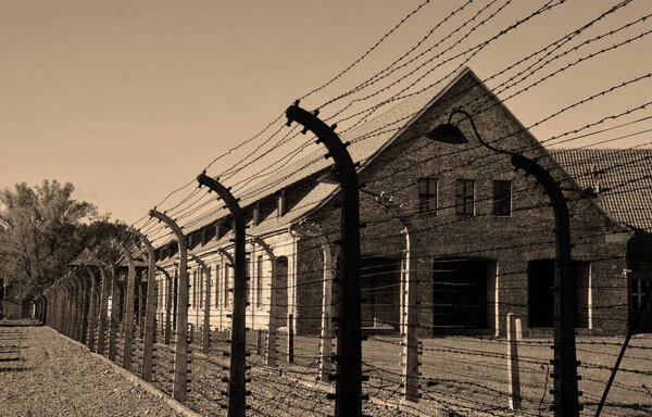 AUSCHWITZ BIRKENAU POLAND - 09 17: Auschwitz I concentration camp barracks was a network of German Nazi concentration camps and extermination camps built and operated by the Third Reich in Poland.