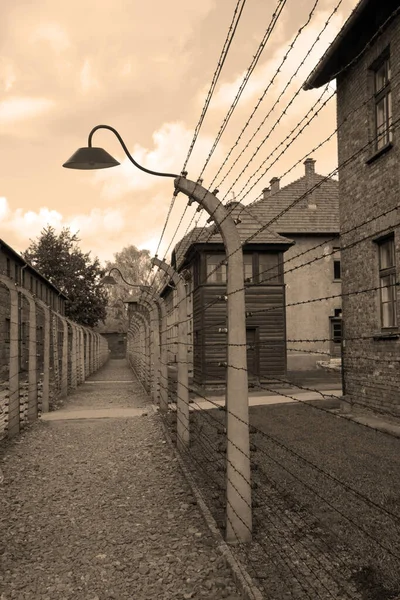 Auschwitz Birkenau Poland Electric Barbed Wires German Nazi Concentration Extermination — 图库照片