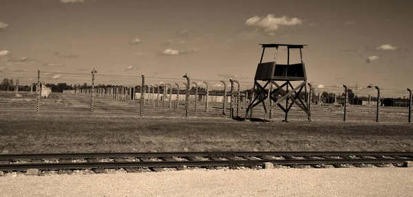 Auschwitz Birkenau Polonia Mirador Del Campo Concentración Exterminio Nazi Alemán —  Fotos de Stock