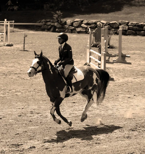 Bromont Canada Juillet 2021 Cavalier Inconnu Cheval Parc Olympique Équestre — Photo