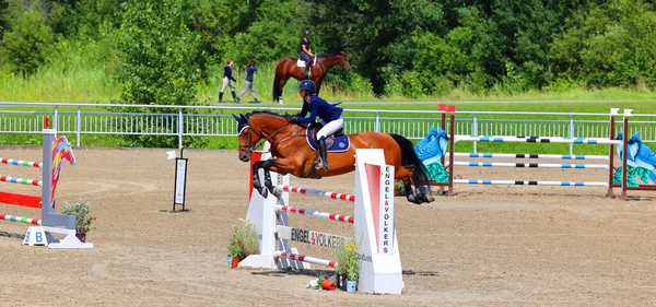 Bromont Canada Juillet 2021 Cavalier Inconnu Cheval Parc Olympique Équestre — Photo