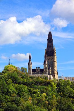 Şehirdeki yeşil park ve kale manzarası