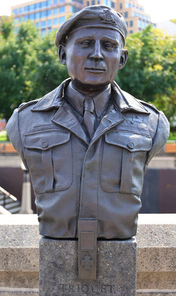 OTTAWA ONTARIO CANADA - 08 22 2021: Brigadier General Paul Triquet, born in Cabano, Quebec, was a Canadian recipient of the Victoria Cross most prestigious award for gallantry in the face of the enemy