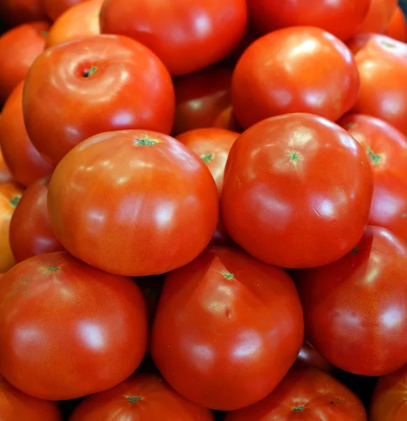 Νωπές Βιολογικές Ντομάτες Στην Αγορά — Φωτογραφία Αρχείου