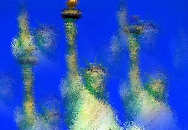 Estátua Psicodélica Fundo Liberty Com Padrão Cores Superfície Brilhante Brilhante — Fotografia de Stock