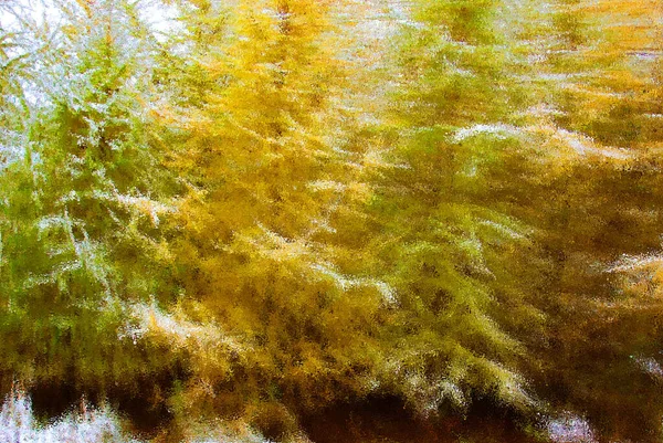 光沢のある光沢のある表面や鮮やかなガラスに色パターンを持つサイケデリックな秋の風景の背景 — ストック写真