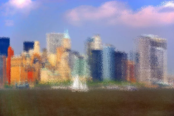 Psychedelic City Landscape Background Colors Pattern Shiny Glossy Surface Brilliant — Stock Photo, Image