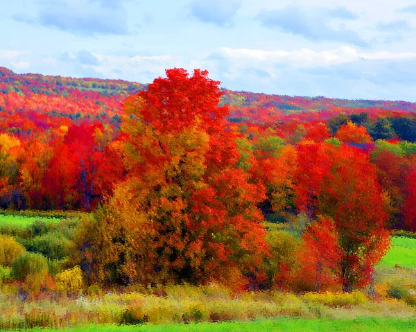 Fondo Paisaje Otoño Psicodélico Con Patrón Colores Superficie Brillante Brillante —  Fotos de Stock