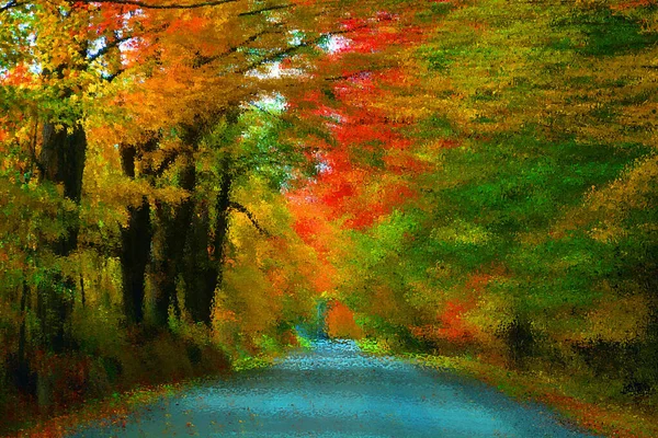 Psychedelische Herbst Landschaft Hintergrund Mit Farben Muster Auf Glänzender Oberfläche — Stockfoto
