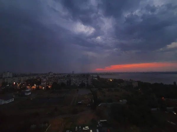 Gece Volgograd Ufuk Çizgisi Hava Manzarası — Stok fotoğraf