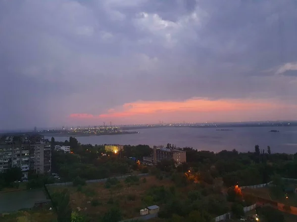 Gece Volgograd Ufuk Çizgisi Hava Manzarası — Stok fotoğraf